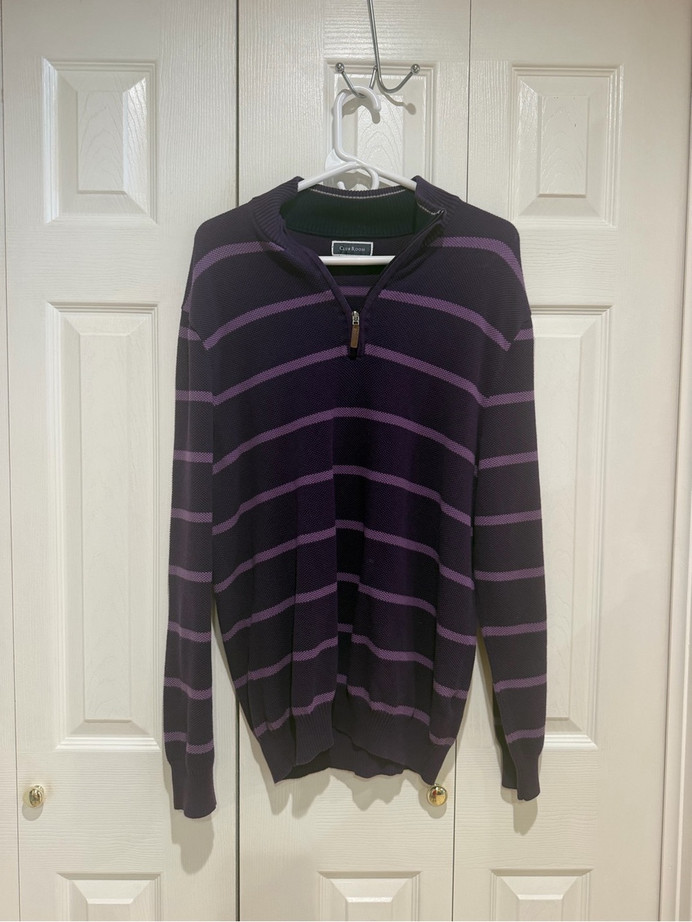 Club Room Purple Striped Quarter-Zip Sweater - Picture 1 of 4